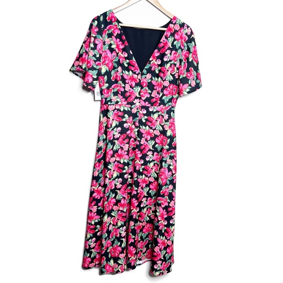 NWT Alexia Admor NY Womens Black Floral Flutter Sleeve Midi Dress High Slit - Picture 9 of 16